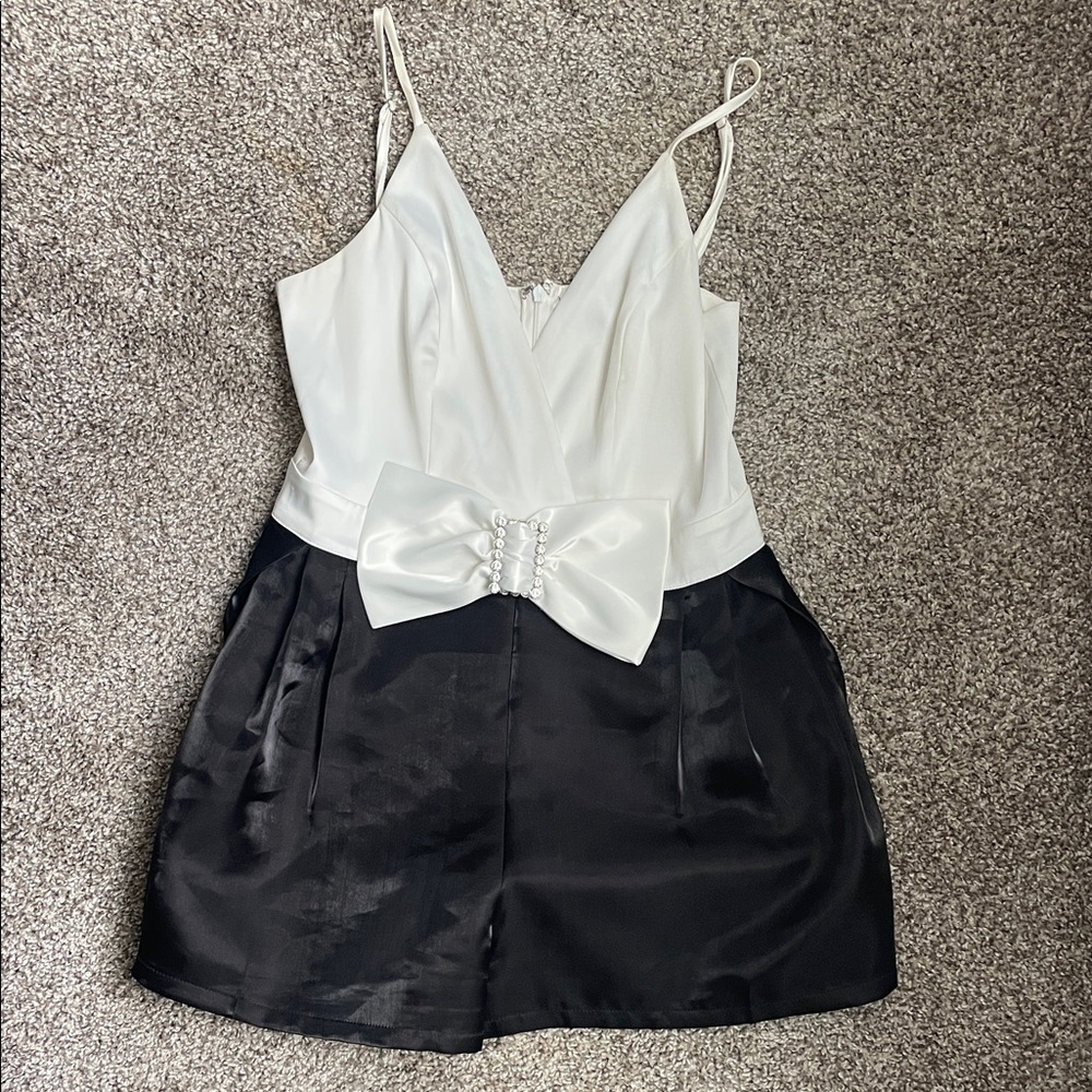 Fashion Nova Black and White romper with Bow Detail